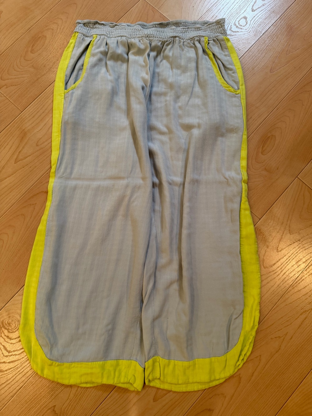 Anthropologie Light Blue Wide-Leg Pants with Neon Green Trim